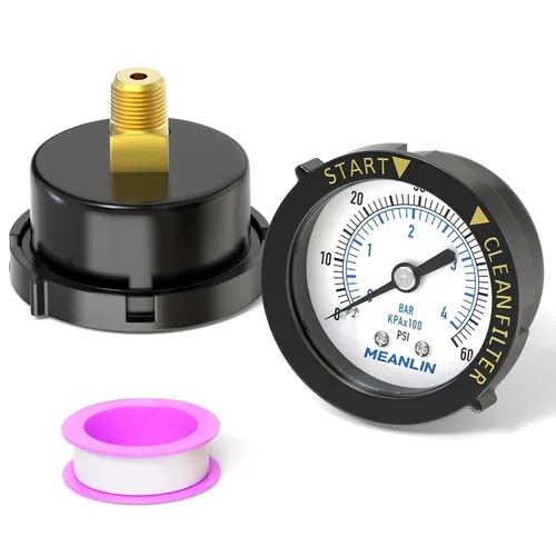 Miniatura 9 de MEANLIN MEASURE - Manómetro de marco de plástico, 1/4" NPT, filtro de inicio y limpieza, presión, adecuado para piscina, spa, acuario, montaje