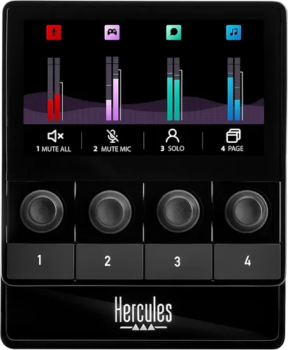 Miniatura 2 de Hercules Stream 100, mezclador de audio para creadores de contenido, streaming y juegos, hasta 8 pistas, pantalla LCD, 4 botones de acción e
