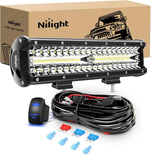 Miniatura 11 de Nilight Juego de barra de luz LED, 300 W, 300 W, triple fila de inundación de foco de trabajo, 2 piezas de 4 pulgadas 60 W triple fila LED con arnés