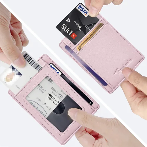 Miniatura 91 de Travelambo billetera mediana y minimalista de cuero para bolsillo frontal, con bloqueo de interferencia de radiofrecuencia