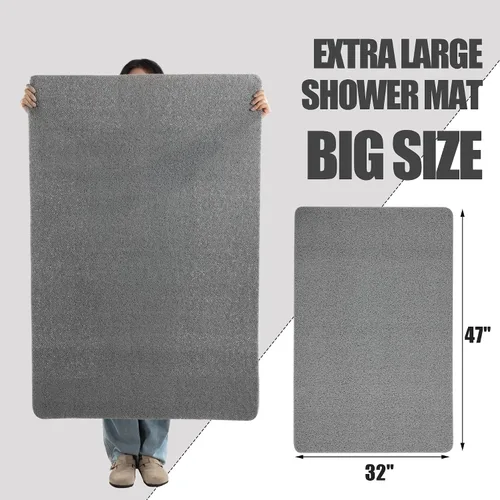 Miniatura 2 de HOMBYS 47 x 32 Alfombrilla extra grande para cabina de ducha y bañera, alfombrilla antideslizante para baño, alfombrillas de loofah de PVC para Gris
