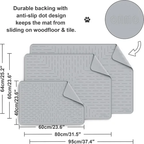 Miniatura 5 de OHMO Alfombrilla Grande para Arena de Gatos Alfombrilla de Captura Premium Goma de Silicona 31.5 x 23.6 pulgadas Gris Ceniza, Alfombrilla para Caja