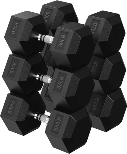 Miniatura 12 de HANDBODE Juego de mancuernas hexagonales de 40 a 570 libras, mancuernas de ejercicio y fitness con revestimiento de goma, peso de mano