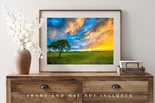 Miniatura 4 de Sky Photography Print (Not Framed) Picture of Colorful Storm Clouds Over Lone Tree at Sunset on Stormy Evening in Texas Country Wall Art Nature
