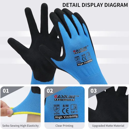 Miniatura 2 de Guantes de trabajo con revestimiento de nitrilo de microespuma, 12 pares, guantes de nailon de punto sin costuras,Guantes de trabajo azules
