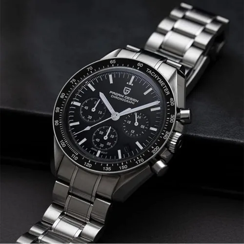Miniatura 5 de Pagani Design 1701 - Reloj de cuarzo para hombre, esfera de acero inoxidable, analógico, automático, resistente al agua, 328.1ft, con zafiro, Negro