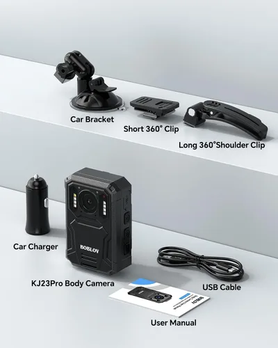 Miniatura 8 de BOBLOV Cámara corporal KJ23Pro 2K, cámara corporal de 256 GB con visión nocturna, batería de 4000 mAh para 15 horas de grabación continua