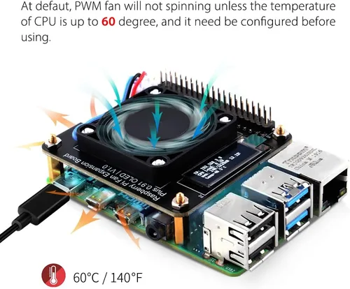 Miniatura 4 de GeeekPi Sombrero de ventilador para Raspberry Pi 4 Modelo B, PWM Fan GPIO Placa de expansión con pantalla OLED de 0.91 pulgadas para Raspberry Pi