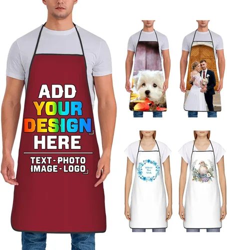 Miniatura 25 de Delantal personalizado para mujer, personalizado para añadir tu propio nombre, texto, logotipo, foto, chef, delantal de cocina para barbacoa