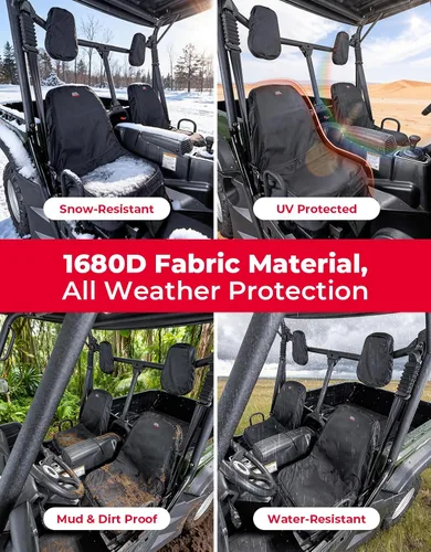 Miniatura 2 de KEMIMOTO UTV - Juego de 2 fundas de asiento con orificios de drenaje, resistente al agua Oxford 1680D, compatible con Hisun/Axis 500 700, Massimo