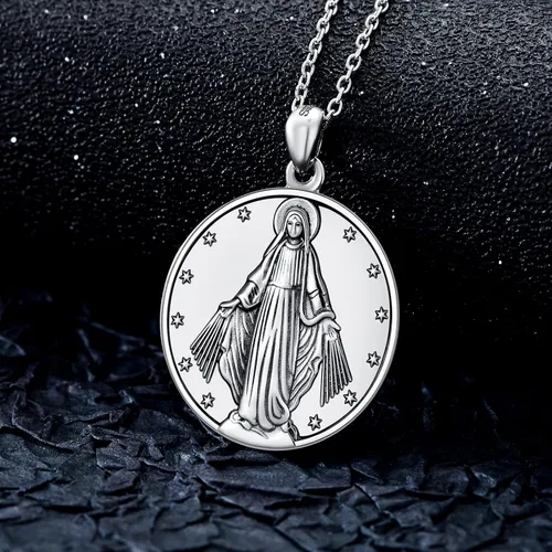 Miniatura 4 de POTOPYY S925 - Collar con colgante de plata de ley de San MiguelSan Benito y Virgen María para hombres y mujeres Plata esterlina