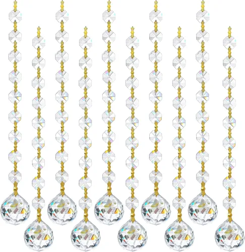 Miniatura 10 de Atrapasoles de cristal de 7 chakras, adornos de prismas de cristal colgantes con cuentas de arcoíris de 0.787 pulgadas para ventana, jardín