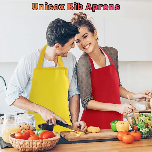 Miniatura 4 de Paquete de 8 delantales lisos a granel, delantales de colores mixtos con 2 bolsillos delanteros, delantales en blanco lavables para cocina, cocina