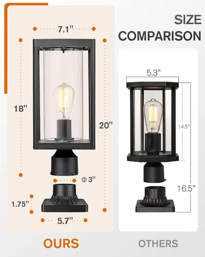 Miniatura 2 de Beionxii Farol de poste para exteriores, luminaria de poste moderna grande de 20 pulgadas, luces de pilar exteriores con base de montaje para pilar