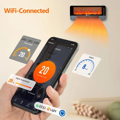 Miniatura 3 de Calentador de espacio, calentadores de espacio para uso en interiores, calentador de chimenea, WiFi y aplicación Tuya controlada, efecto de llama