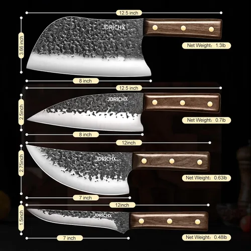 Miniatura 3 de Juego de Cuchillos de Carnicero, 4 PIEZAS Cuchillo de Chef Serbio Forjado a Mano de Alta Resistencia, Cuchillo de Carne, Cuchillo de Deshuesado