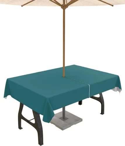 Miniatura 63 de QueenKer Mantel de exterior verde oliva con agujero para sombrilla y cremallera, mantel de color sólido para mesas cuadradas, colección de mesa