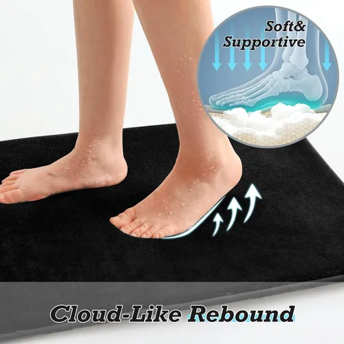 Miniatura 7 de HUXMEYSON Juego de alfombras de baño de 2 piezas, juego de alfombrillas antideslizantes y de secado rápido, alfombras de baño ultra suaves de Negro
