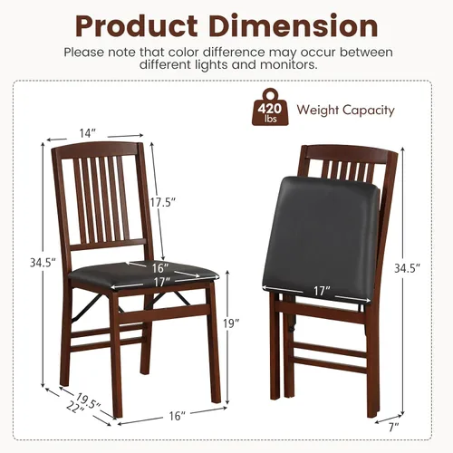 Miniatura 3 de GOFLAME Juego de 2 sillas de comedor plegables tapizadas de piel sintética con asiento acolchado y patas de madera de goma, sillas plegables sin