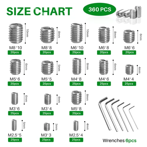 Miniatura 2 de 360PCS Tornillo de cabeza Allen hexagonal M2.5/M3/M4/M5/M6/M8