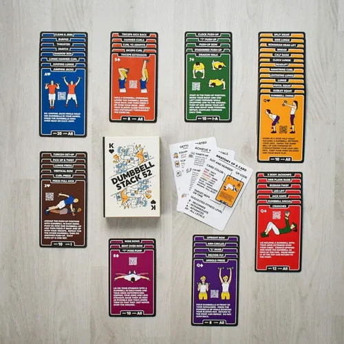 Miniatura 5 de Stack 52 Tarjetas de ejercicio con mancuernas. Juego de cartas de entrenamiento. Instrucciones en video incluidas. Perfecto para entrenamiento