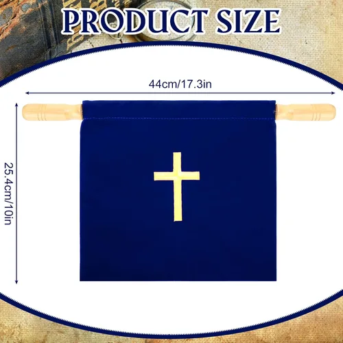 Miniatura 2 de Abbylike Bolsa de terciopelo para ofrendas de iglesia con asas de madera, bolsa de ofrenda religiosa de 10 pulgadas, bolsa de colección de iglesias