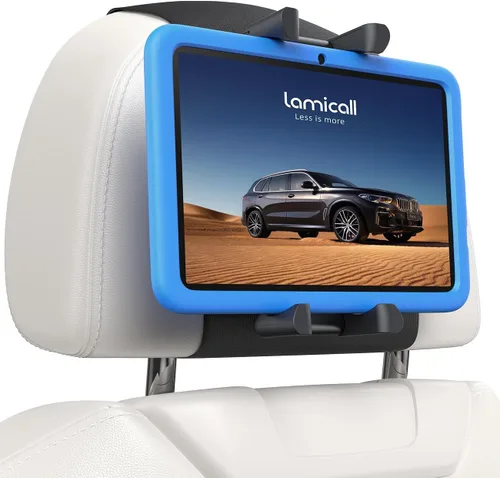 Lamicall Soporte para tablet para reposacabezas de automóvil, compatible con funda gruesa, rotación de 360°, soporte de tableta de automóvil para