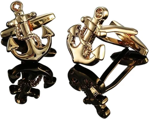 2 pares de gemelos de latón para hombre con ancla de la nave dorada del capitán para hombre para regalo de cumpleaños o festival color A