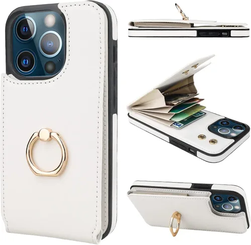 Miniatura 14 de Folosu Funda compatible con iPhone 13 Pro con soporte para tarjetas, rotación de 360°, soporte de anillo de dedo con función atril, protección RFID