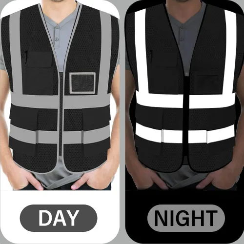 Miniatura 4 de FEimaX Chaleco de seguridad de alta visibilidad, chaleco de trabajo reflectante de malla para hombres y mujeres con bolsillos y cremallera, cumple