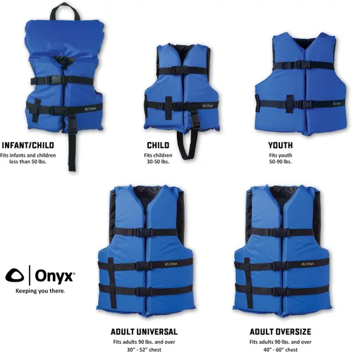 Miniatura 4 de Onyx Youth Life Jacket – Coast Guard Approved, General Purpose Boating Vest for Kids, Safety Flotation Device Azul