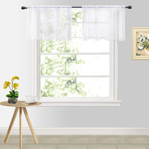 Gxi Cortina de cocina transparente blanca sólida de 20 pulgadas de largo, juego de 2 niveles opacos de color puro para baño, cortina corta con