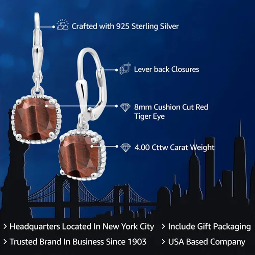 Miniatura 79 de Gem Stone King Aretes colgantes de plata de ley 925 de 0.315 pulgadas para mujer