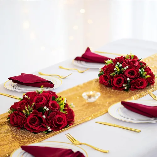 Miniatura 2 de BLOSMON Bolas de flores, centros de mesa de rosas de boda: 2 piezas de flores falsas carmesí decoración de bolas de besos Arreglos florales