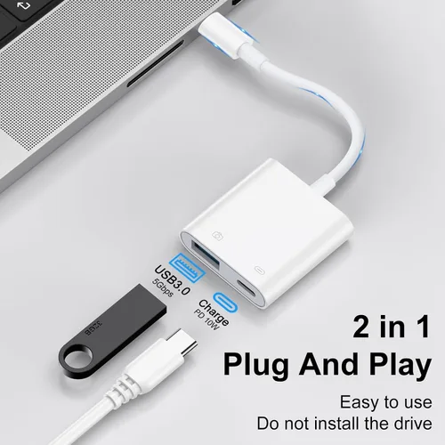 Miniatura 6 de Adaptador de cámara USB a USB C con puerto de carga para iPhone 16e 16 15 MacBook, adaptador USB hembra OTG para Android Samsung Galaxy A17 A36 A56