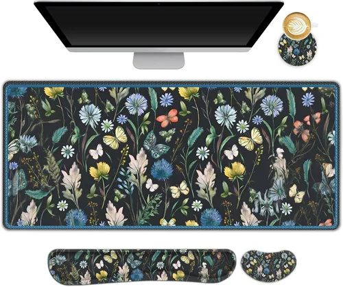 Miniatura 11 de ARTSO Juego de Alfombrilla de Mouse Extendida para Juegos, Reposamuñecas para Teclado + Reposamuñecas + Alfombrilla de Mouse XXL Grande + Posavasos
