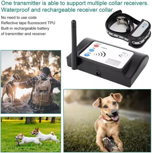 Miniatura 6 de Valla inalámbrica para perros, sistema de contención eléctrico seguro para mascotas, rango de radio ajustable de hasta 990 pies, contenedor