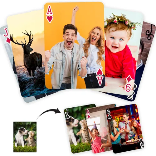 Naipes personalizados con foto, baraja de cartas personalizadas de 2 caras, imprime 46 diseños, imágenes y crea tu propio regalo personalizado para