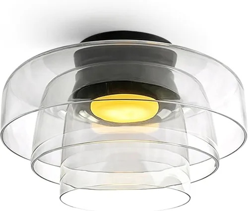 Miniatura 9 de Jowjut Luces de Techo de Montaje al Ras 1-Luz Cristal Gris Luces de Montaje al Ras 2-Capas Pantalla Mediados del Siglo Isla de Cocina Lámparas