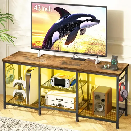 Miniatura 16 de YGEOMER Soporte de TV para sala de estar, centro de entretenimiento para televisores de 55 pulgadas, consola multimedia, mesa de televisión