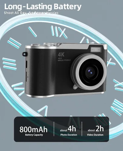 Miniatura 3 de Cámara para niños, cámara digital 4K para fotografía, cámara de video selfie HD 1080P de 48MP, con pantalla giratoria de 180° y flash, con tarjeta