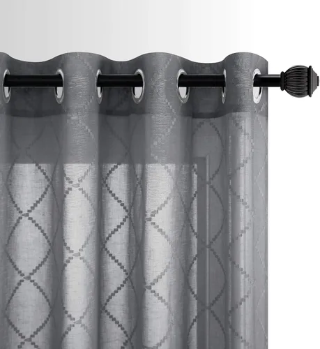 Miniatura 22 de KOUFALL Cortinas negras de 63 pulgadas de largo para dormitorio, juego de 2 paneles transparentes con ojales para ventana, cortinas geométricas