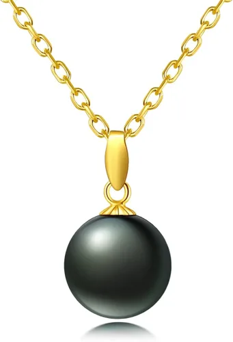 Raivari Collar con colgante de perla negra de Tahití, 5A, natural, auténtica, cultivada en Tahití, de agua salada, de 18 pulgadas, collar de oro de