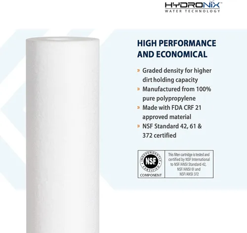 Miniatura 5 de Hydronix SDC-25-2005 Cartucho de filtro de agua para sedimentos 2.5" x 20" - 5 micras - Toda la casa, sistemas de ósmosis inversa o uso comercial
