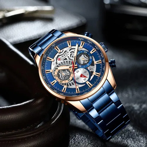 Miniatura 2 de FANMIS Relojes de lujo para hombre, reloj de pulsera analógico de cuarzo de acero inoxidable impermeable