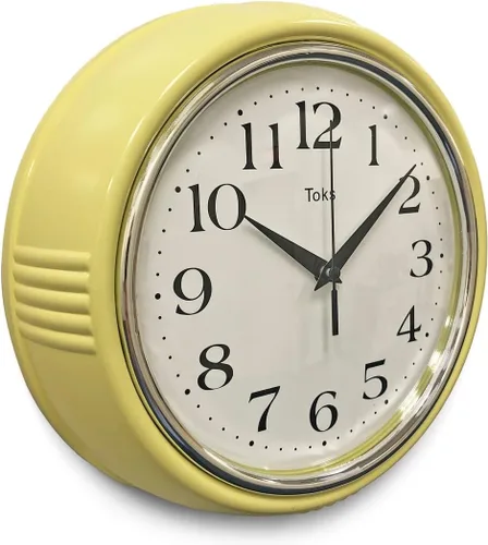 Miniatura 12 de Lily's Home Reloj de pared retro, diseño vintage de 9.5 pulgadas, movimiento de cuarzo silencioso sin tictac, funciona con pilas, perfecto para Rojo