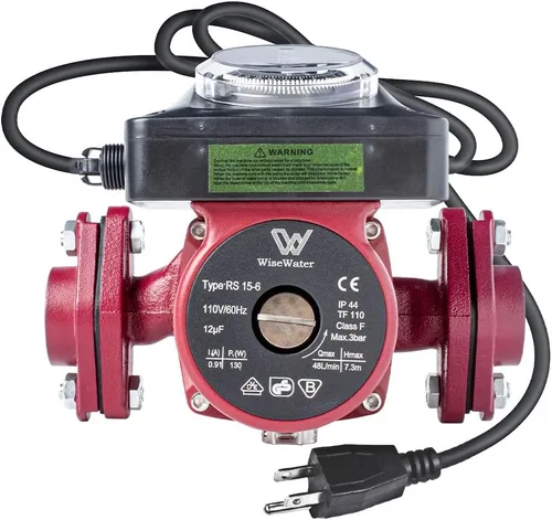 WiseWater Bomba de circulación de 110 V con temporizador 130 W 12.68 GPM Bomba de recirculación de agua caliente con brida FNPT de 1 pulgada bomba
