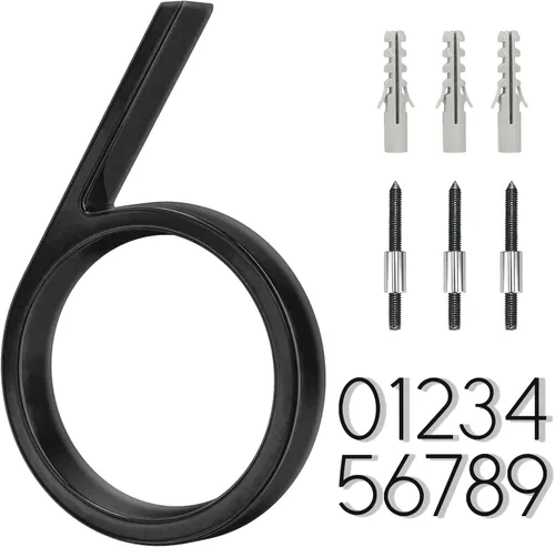 Miniatura 25 de Número flotante de casa de acero inoxidable de 5 pulgadas, números de casa modernos de metal, número de decoración de buzón con kit de clavos, negro