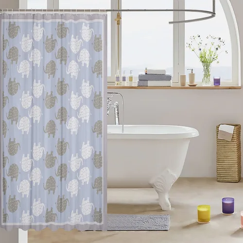 Miniatura 3 de Castle Fairy Cortinas de ducha Kawaii de elefante para decoración del hogar, bonita cortina de baño con silueta de elefante blanco y gris, tela