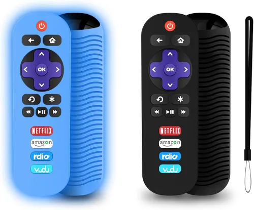 Paquete de 2 fundas de silicona para control remoto TCL Roku TV RC280, repuesto universal, ligera, a prueba de golpes, TCL Roku TV, con cordón Negro